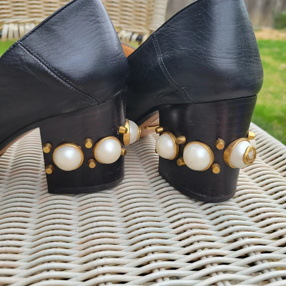 GUCCI Peyton Pearl GG Embellished Web Black Leather Mid-Heel Loafers 37 - Picture 7 of 13